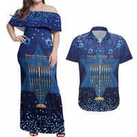 Hanukkah Jewish Festival Couples Matching Off Shoulder Maxi Dress and Hawaiian Shirt Meronah With Star Of David - Wonder Print Shop