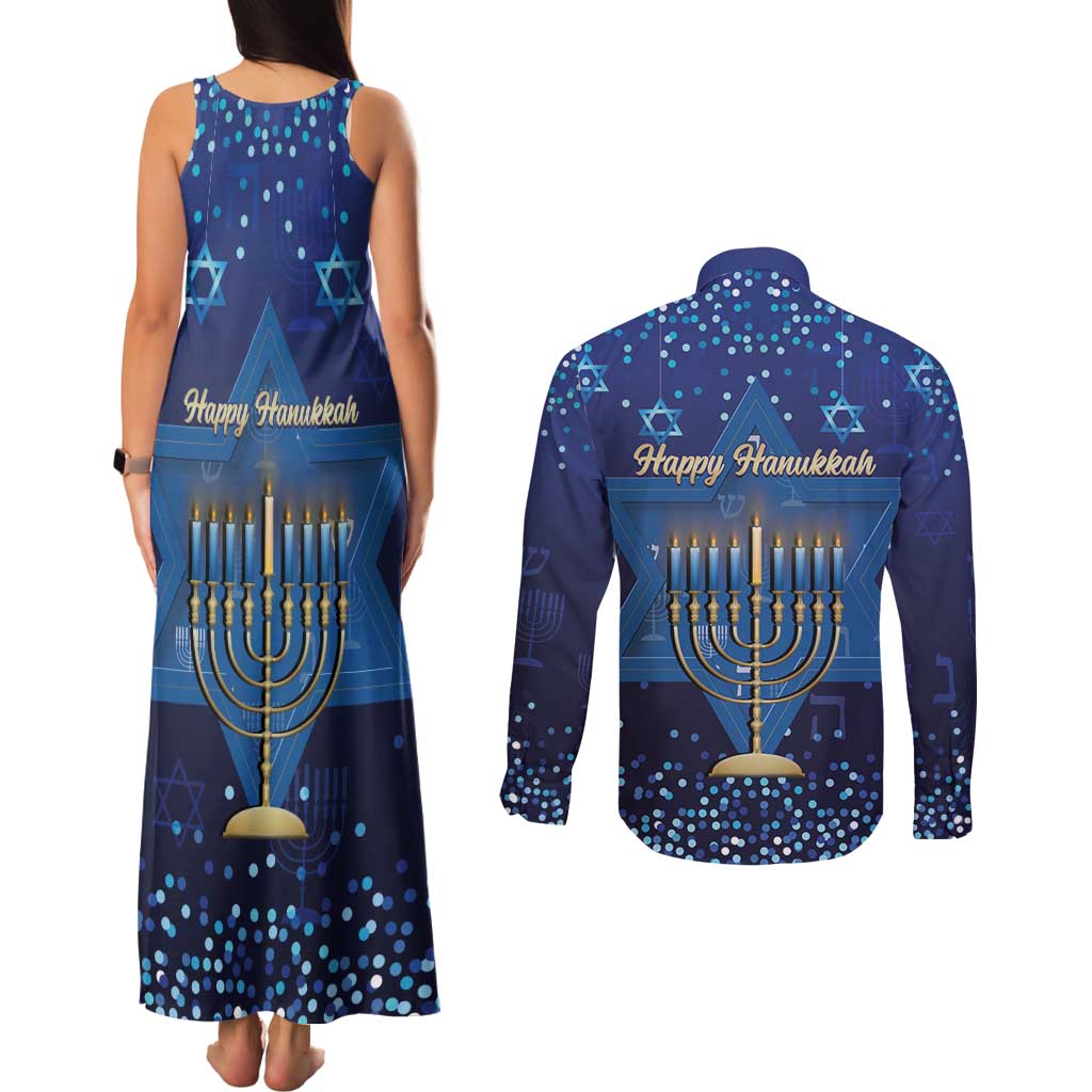 Hanukkah Jewish Festival Couples Matching Tank Maxi Dress and Long Sleeve Button Shirt Meronah With Star Of David - Wonder Print Shop