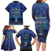 Hanukkah Jewish Festival Family Matching Long Sleeve Bodycon Dress and Hawaiian Shirt Meronah With Star Of David - Wonder Print Shop