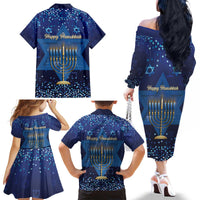 Hanukkah Jewish Festival Family Matching Off The Shoulder Long Sleeve Dress and Hawaiian Shirt Meronah With Star Of David - Wonder Print Shop