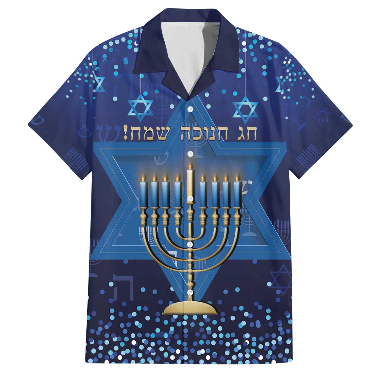 Hanukkah Jewish Festival Family Matching Off The Shoulder Long Sleeve Dress and Hawaiian Shirt Meronah With Star Of David - Wonder Print Shop