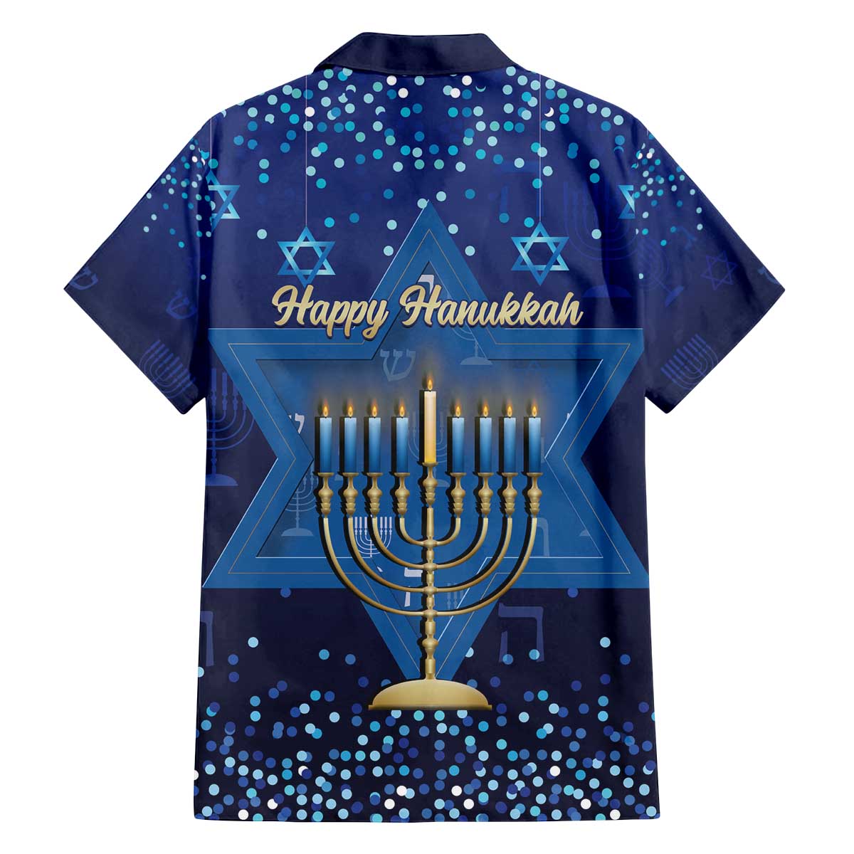 Hanukkah Jewish Festival Family Matching Off The Shoulder Long Sleeve Dress and Hawaiian Shirt Meronah With Star Of David - Wonder Print Shop