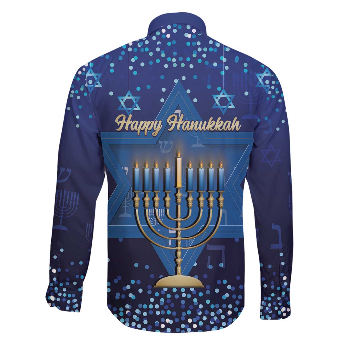 Hanukkah Jewish Festival Family Matching Off The Shoulder Long Sleeve Dress and Hawaiian Shirt Meronah With Star Of David - Wonder Print Shop