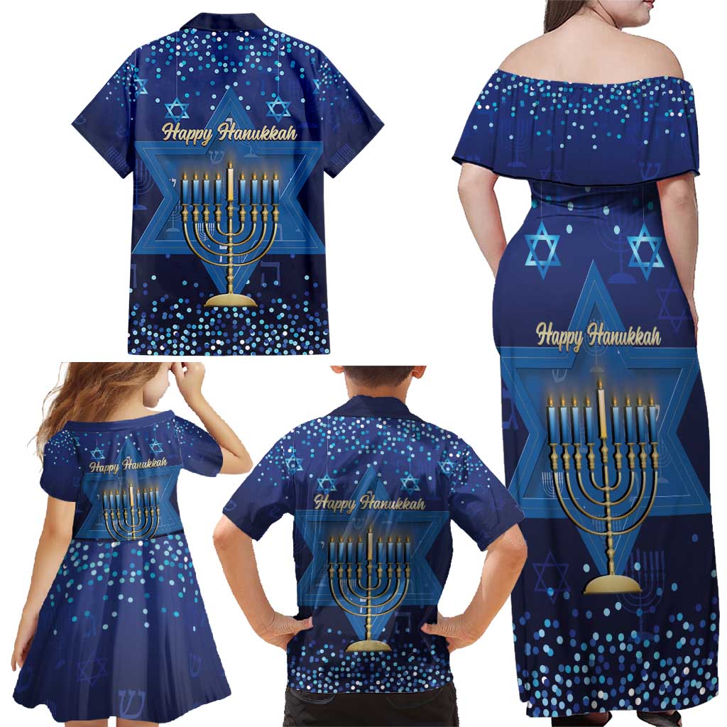 Hanukkah Jewish Festival Family Matching Off Shoulder Maxi Dress and Hawaiian Shirt Meronah With Star Of David - Wonder Print Shop