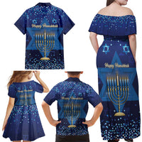 Hanukkah Jewish Festival Family Matching Off Shoulder Maxi Dress and Hawaiian Shirt Meronah With Star Of David - Wonder Print Shop