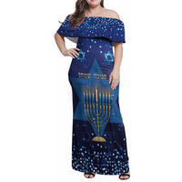 Hanukkah Jewish Festival Family Matching Off Shoulder Maxi Dress and Hawaiian Shirt Meronah With Star Of David - Wonder Print Shop