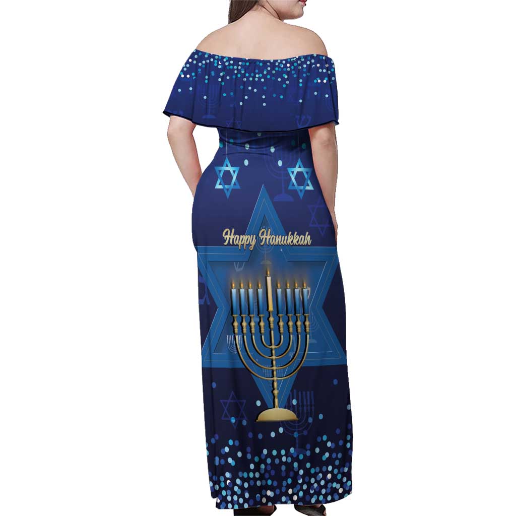 Hanukkah Jewish Festival Family Matching Off Shoulder Maxi Dress and Hawaiian Shirt Meronah With Star Of David - Wonder Print Shop