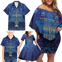 Hanukkah Jewish Festival Family Matching Off Shoulder Short Dress and Hawaiian Shirt Meronah With Star Of David - Wonder Print Shop
