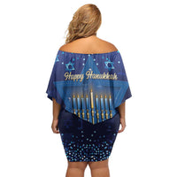 Hanukkah Jewish Festival Family Matching Off Shoulder Short Dress and Hawaiian Shirt Meronah With Star Of David - Wonder Print Shop