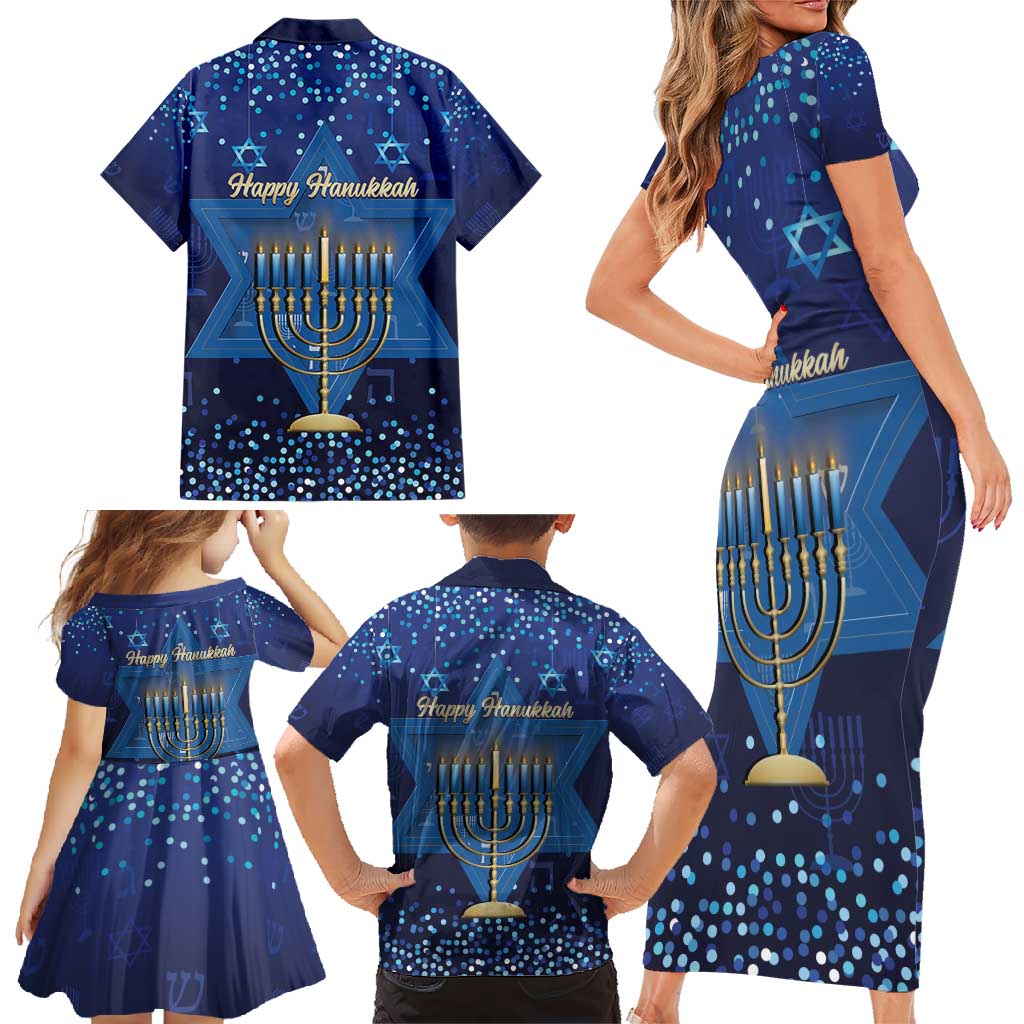 Hanukkah Jewish Festival Family Matching Short Sleeve Bodycon Dress and Hawaiian Shirt Meronah With Star Of David - Wonder Print Shop