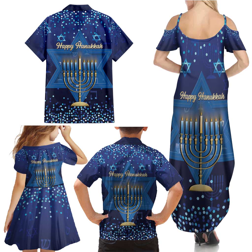 Hanukkah Jewish Festival Family Matching Summer Maxi Dress and Hawaiian Shirt Meronah With Star Of David - Wonder Print Shop