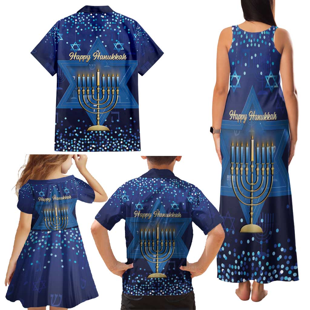 Hanukkah Jewish Festival Family Matching Tank Maxi Dress and Hawaiian Shirt Meronah With Star Of David - Wonder Print Shop