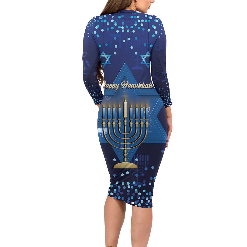 Hanukkah Jewish Festival Long Sleeve Bodycon Dress Meronah With Star Of David - Wonder Print Shop