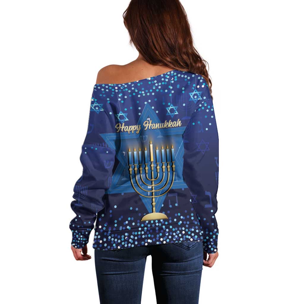 Hanukkah Jewish Festival Off Shoulder Sweater Meronah With Star Of David - Wonder Print Shop