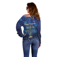 Hanukkah Jewish Festival Off Shoulder Sweater Meronah With Star Of David - Wonder Print Shop