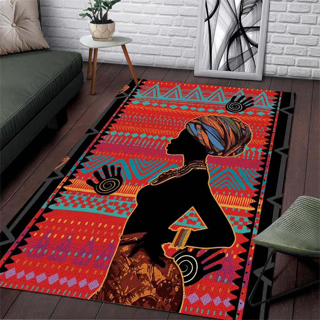 Happy International Women's Day Area Rug African Women With Ethnic Pattern