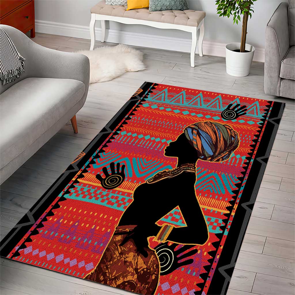 Happy International Women's Day Area Rug African Women With Ethnic Pattern