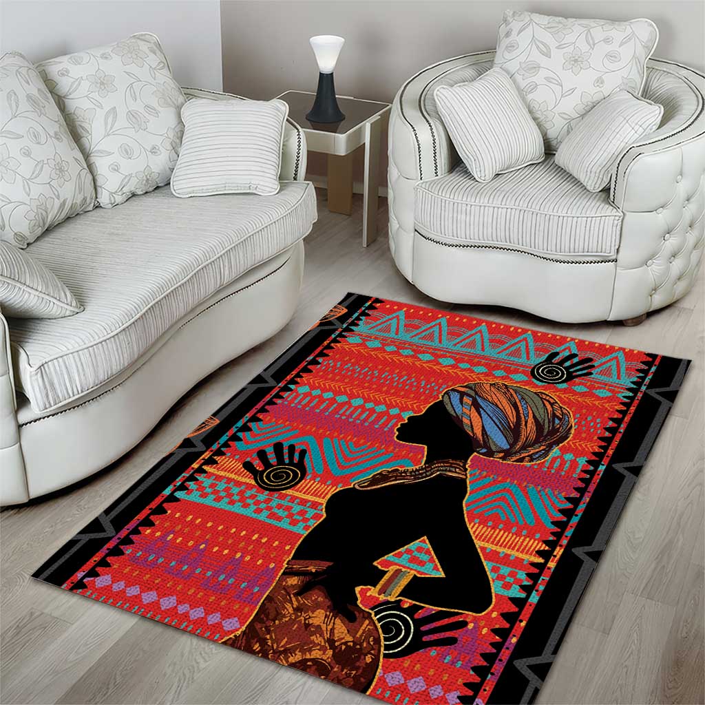 Happy International Women's Day Area Rug African Women With Ethnic Pattern