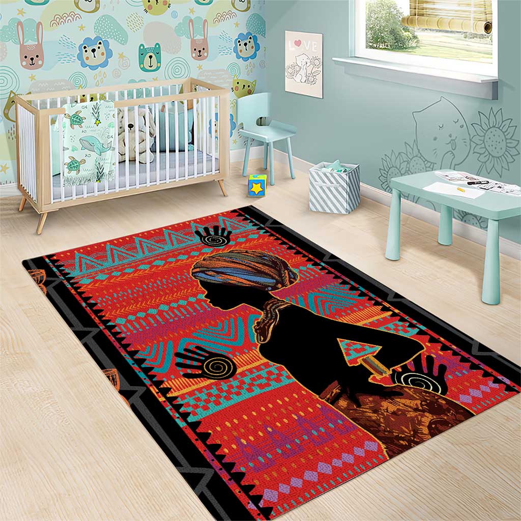 Happy International Women's Day Area Rug African Women With Ethnic Pattern