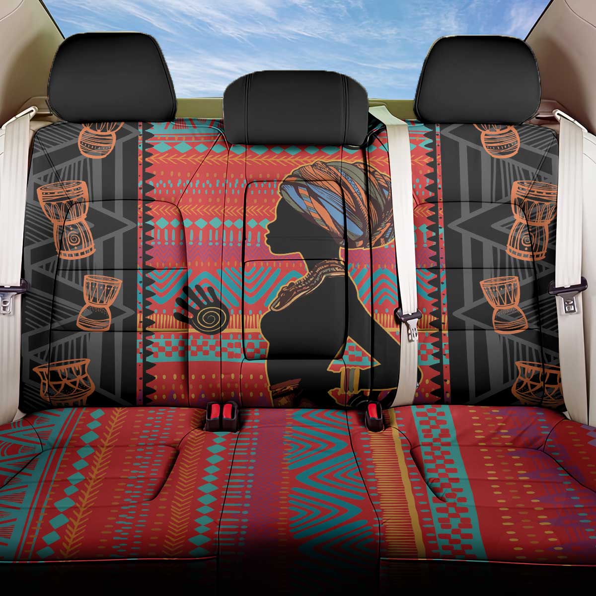 Happy International Women's Day Back Car Seat Cover African Women With Ethnic Pattern