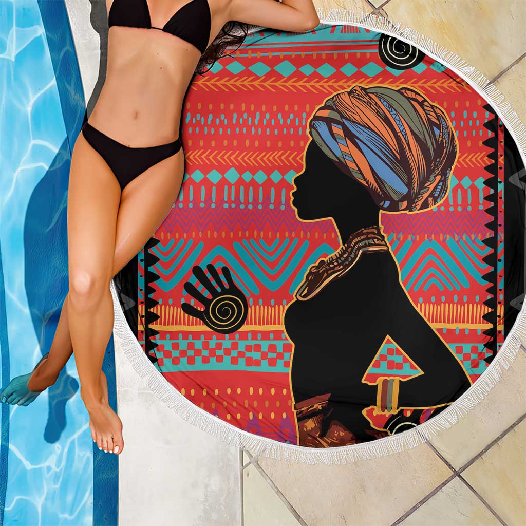 Happy International Women's Day Beach Blanket African Women With Ethnic Pattern