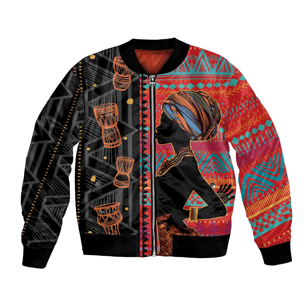 Happy International Women's Day Bomber Jacket African Women With Ethnic Pattern