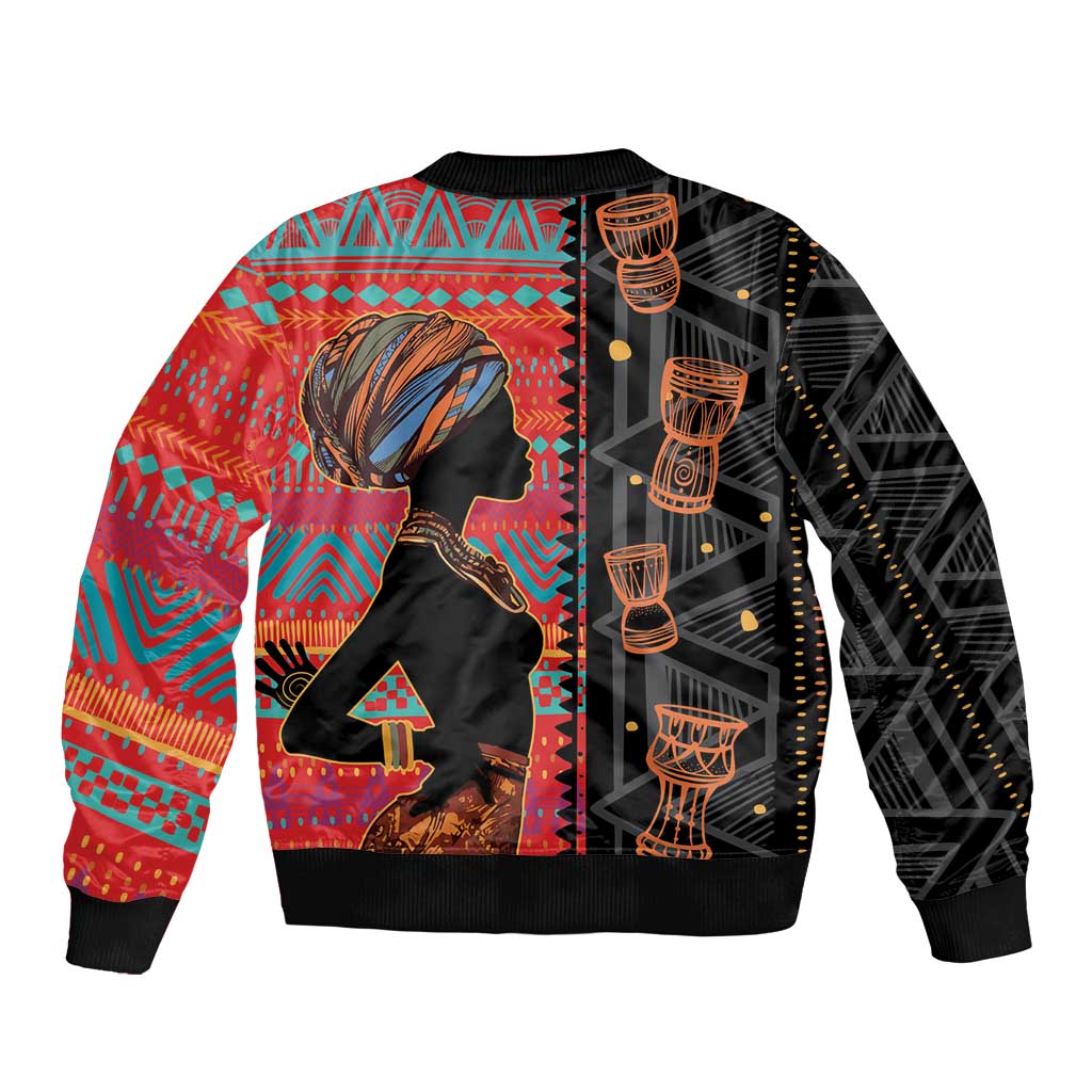 Happy International Women's Day Bomber Jacket African Women With Ethnic Pattern