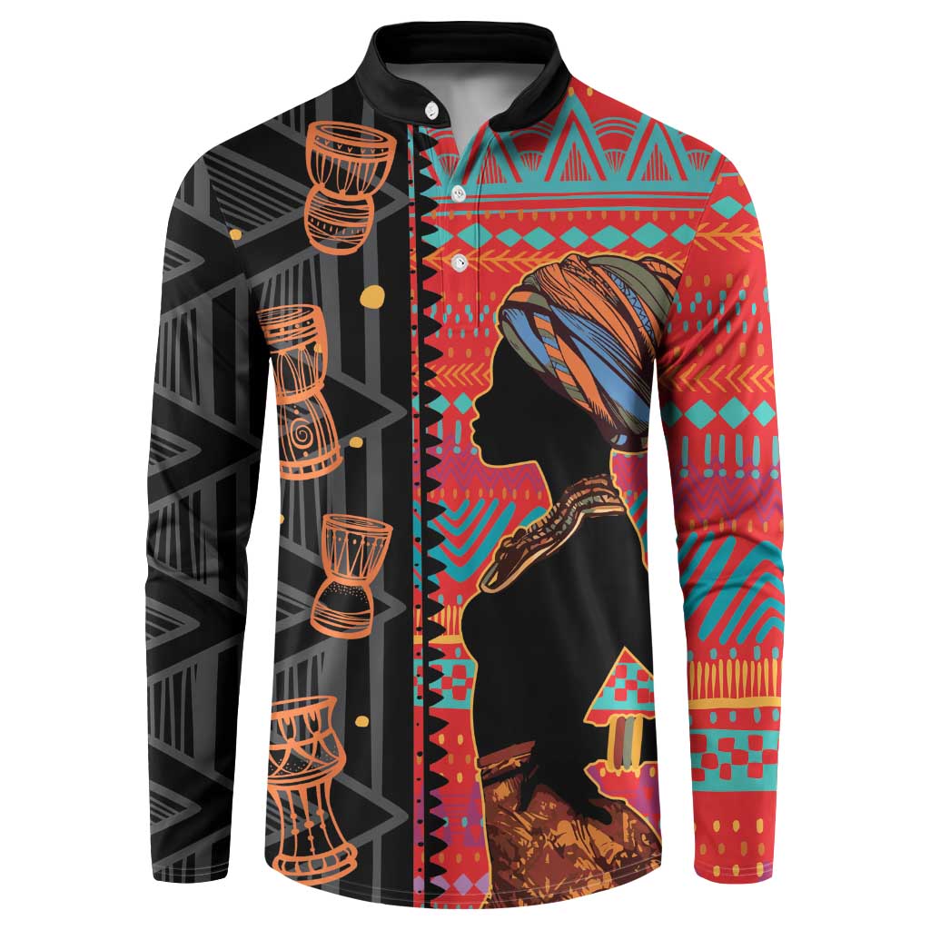 Happy International Women's Day Button Sweatshirt African Women With Ethnic Pattern