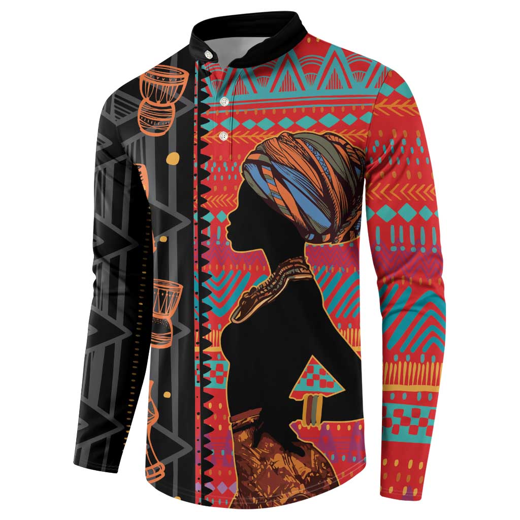 Happy International Women's Day Button Sweatshirt African Women With Ethnic Pattern