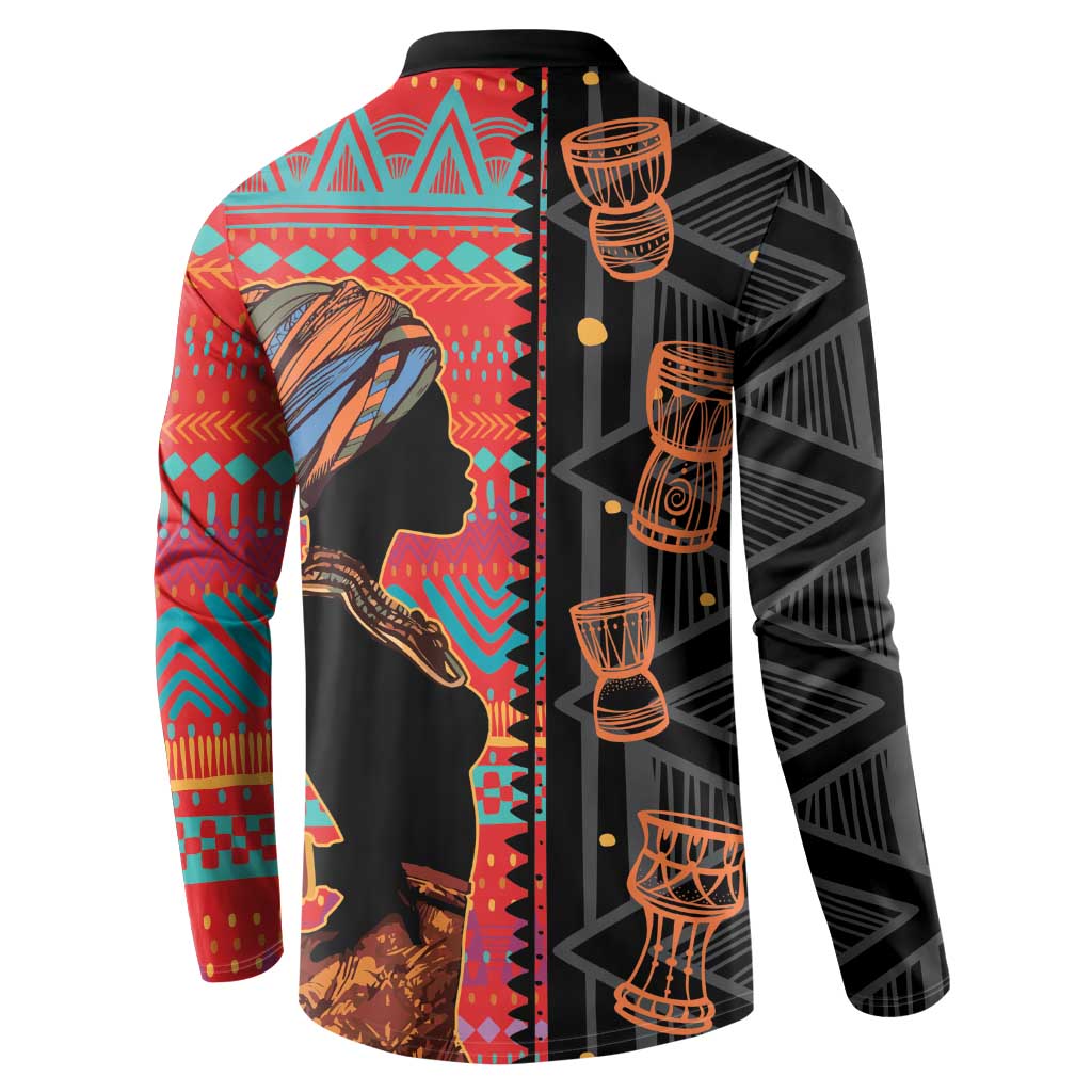 Happy International Women's Day Button Sweatshirt African Women With Ethnic Pattern