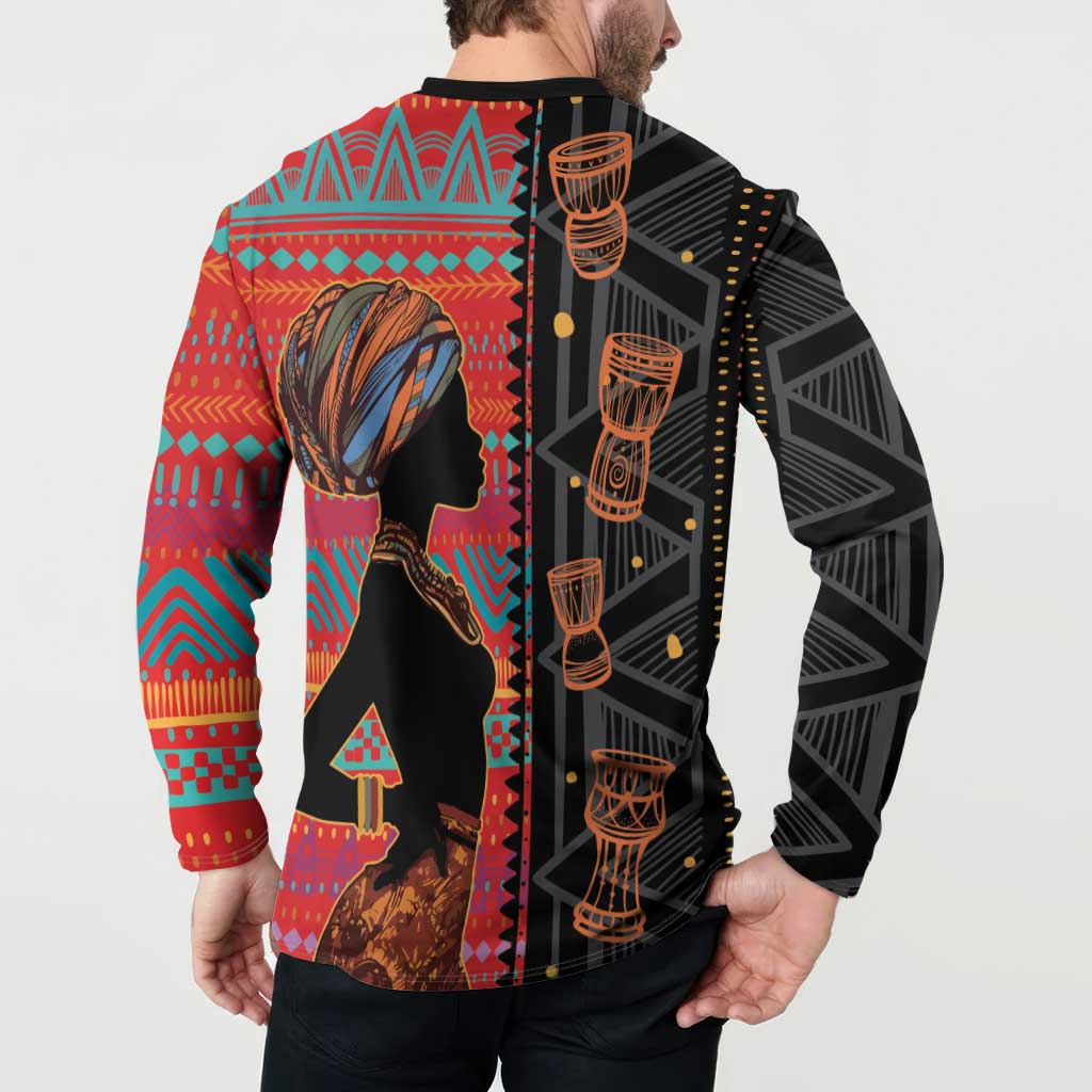 Happy International Women's Day Button Sweatshirt African Women With Ethnic Pattern