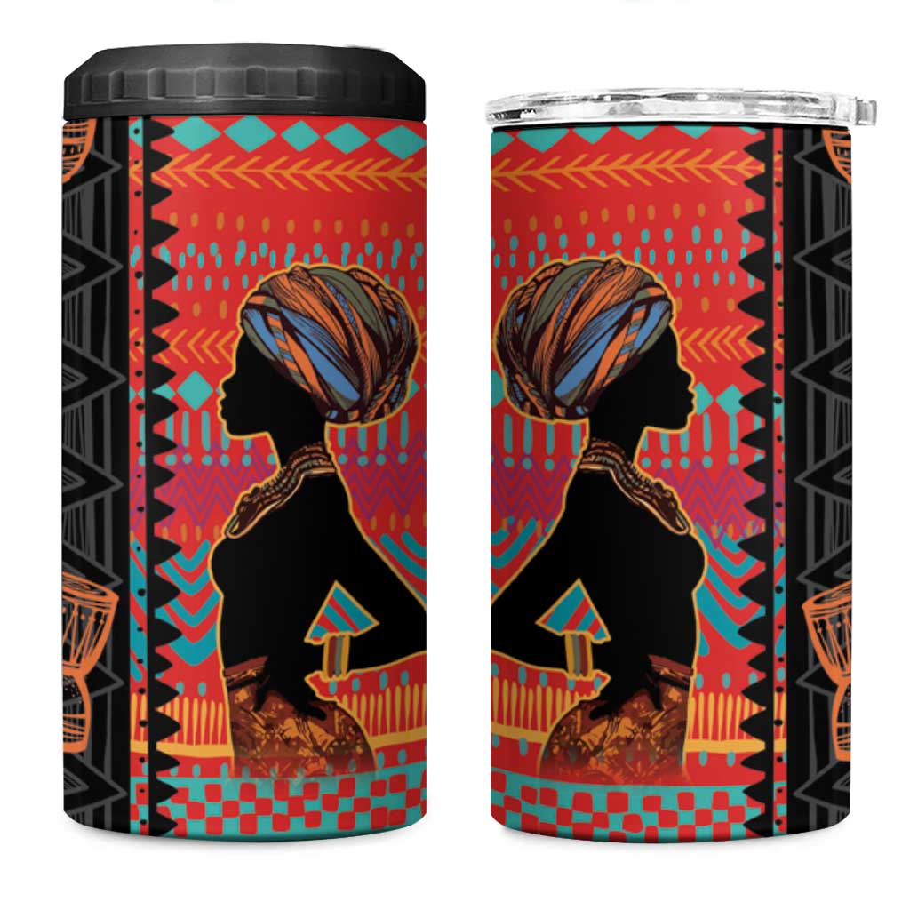 Happy International Women's Day 4 in 1 Can Cooler Tumbler African Women With Ethnic Pattern