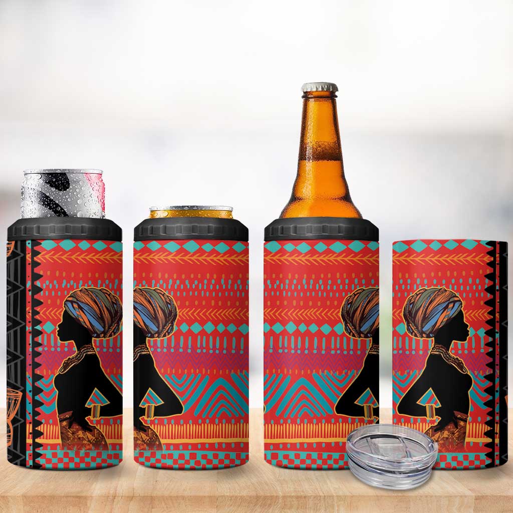 Happy International Women's Day 4 in 1 Can Cooler Tumbler African Women With Ethnic Pattern