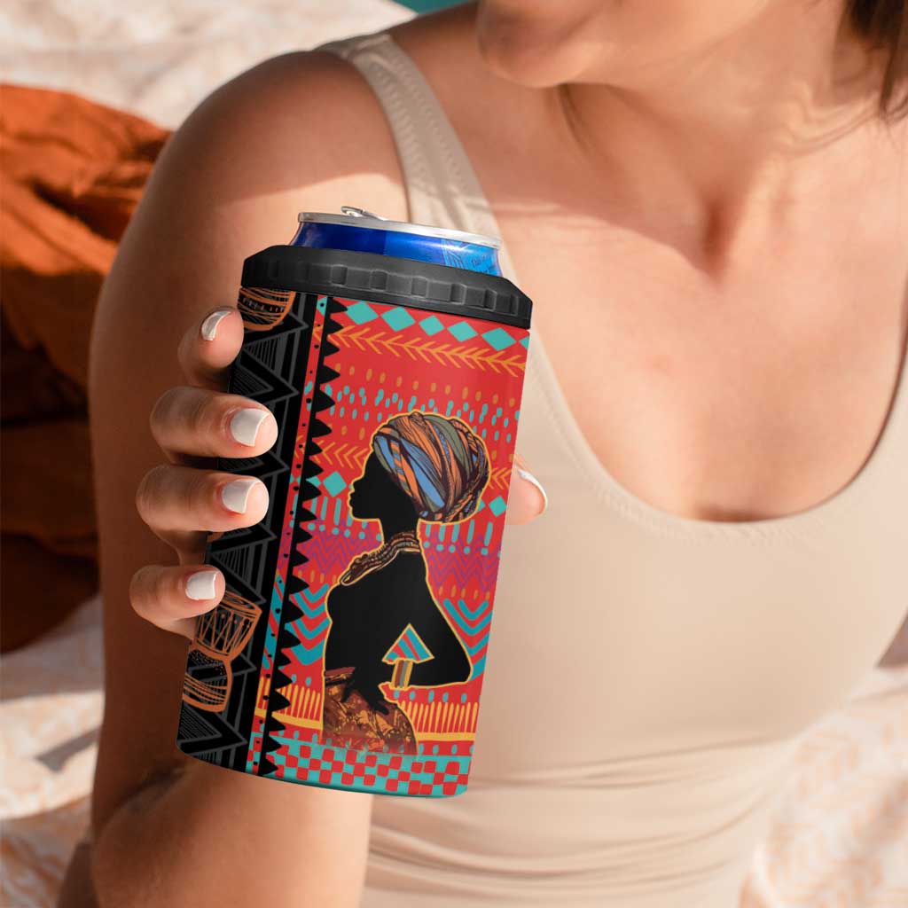 Happy International Women's Day 4 in 1 Can Cooler Tumbler African Women With Ethnic Pattern
