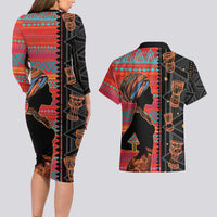 Happy International Women's Day Couples Matching Long Sleeve Bodycon Dress and Hawaiian Shirt African Women With Ethnic Pattern