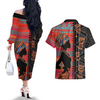 Happy International Women's Day Couples Matching Off The Shoulder Long Sleeve Dress and Hawaiian Shirt African Women With Ethnic Pattern