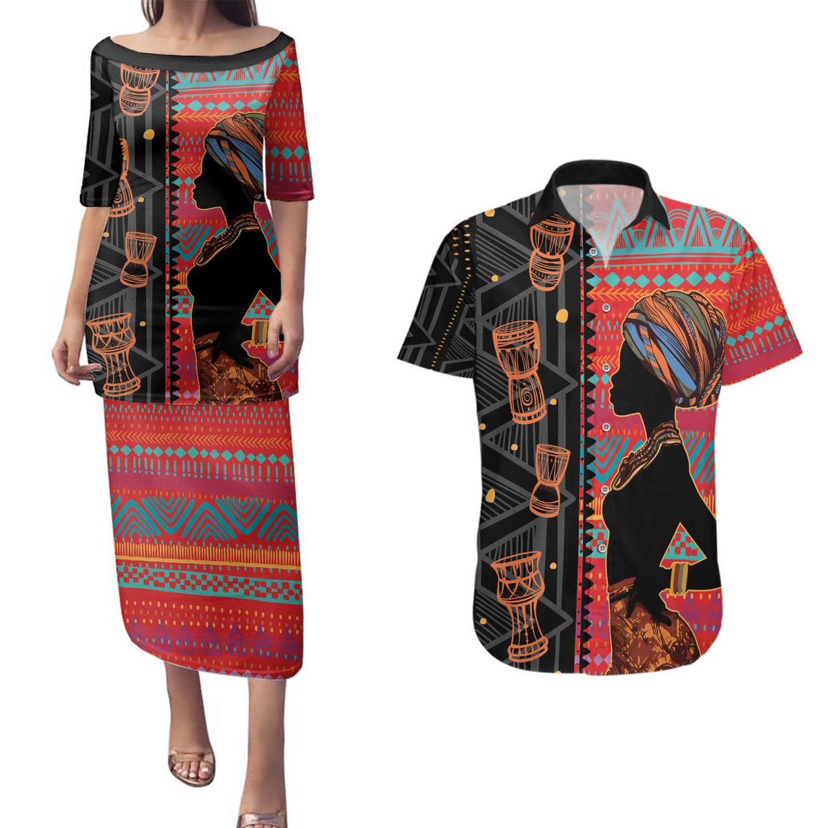 Happy International Women's Day Couples Matching Puletasi and Hawaiian Shirt African Women With Ethnic Pattern