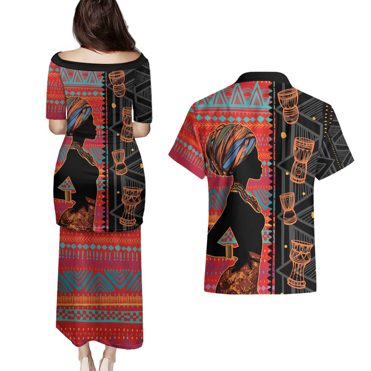 Happy International Women's Day Couples Matching Puletasi and Hawaiian Shirt African Women With Ethnic Pattern
