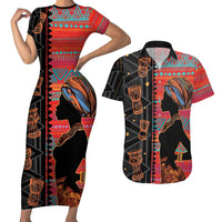 Happy International Women's Day Couples Matching Short Sleeve Bodycon Dress and Hawaiian Shirt African Women With Ethnic Pattern