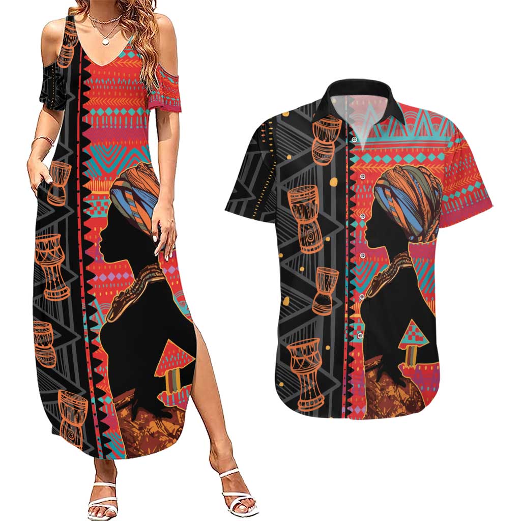 Happy International Women's Day Couples Matching Summer Maxi Dress and Hawaiian Shirt African Women With Ethnic Pattern