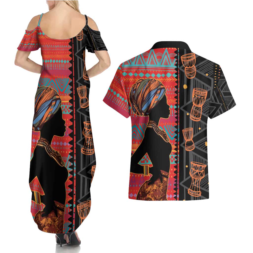Happy International Women's Day Couples Matching Summer Maxi Dress and Hawaiian Shirt African Women With Ethnic Pattern