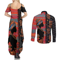 Happy International Women's Day Couples Matching Summer Maxi Dress and Long Sleeve Button Shirt African Women With Ethnic Pattern