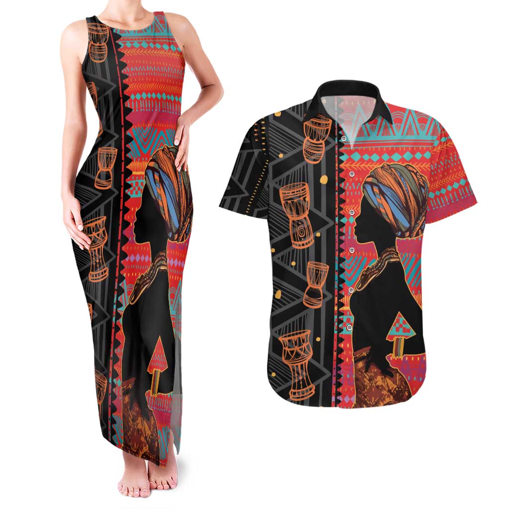 Happy International Women's Day Couples Matching Tank Maxi Dress and Hawaiian Shirt African Women With Ethnic Pattern