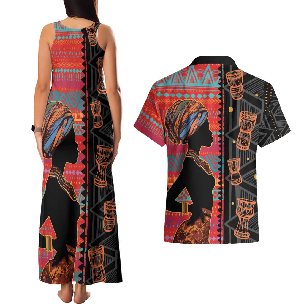 Happy International Women's Day Couples Matching Tank Maxi Dress and Hawaiian Shirt African Women With Ethnic Pattern