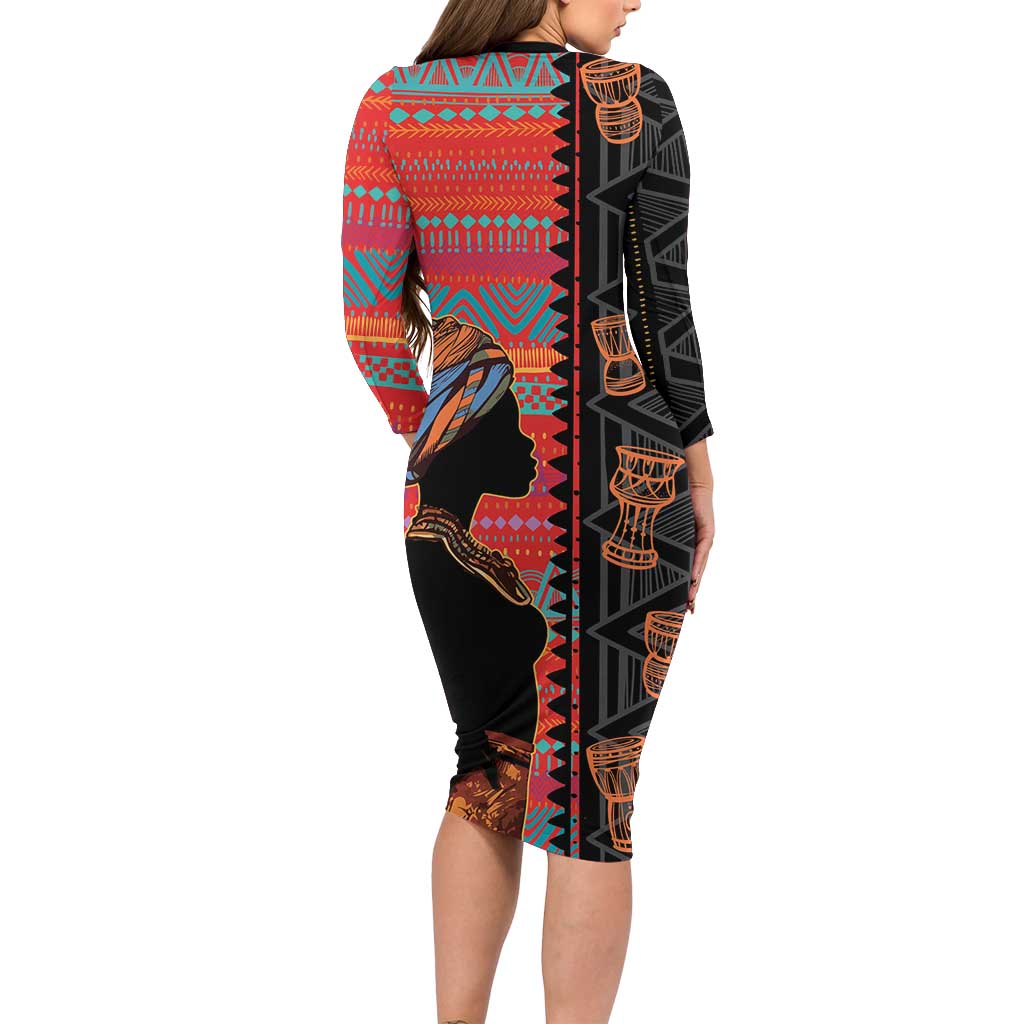 Happy International Women's Day Family Matching Long Sleeve Bodycon Dress and Hawaiian Shirt African Women With Ethnic Pattern