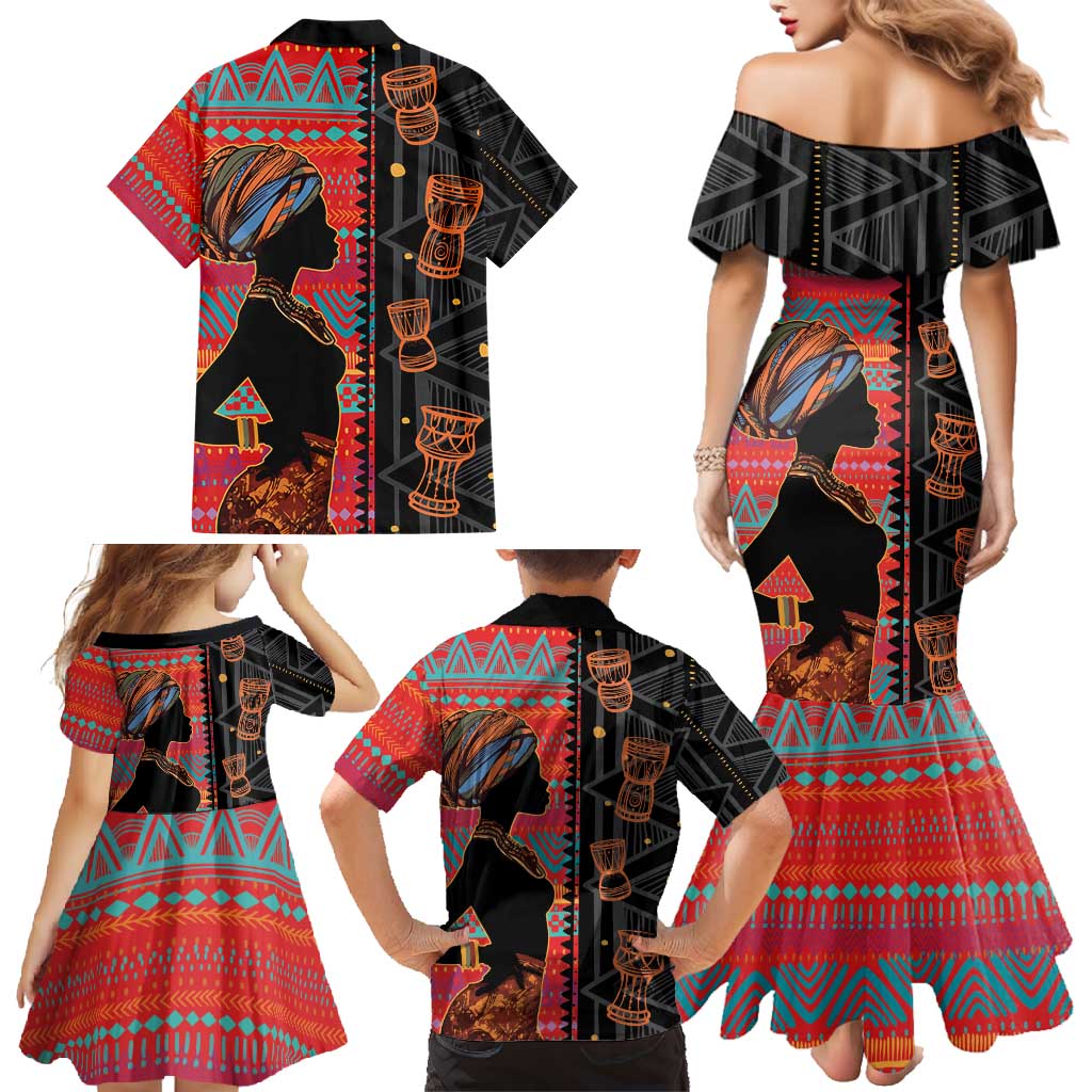 Happy International Women's Day Family Matching Mermaid Dress and Hawaiian Shirt African Women With Ethnic Pattern