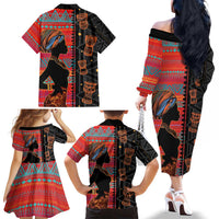 Happy International Women's Day Family Matching Off The Shoulder Long Sleeve Dress and Hawaiian Shirt African Women With Ethnic Pattern