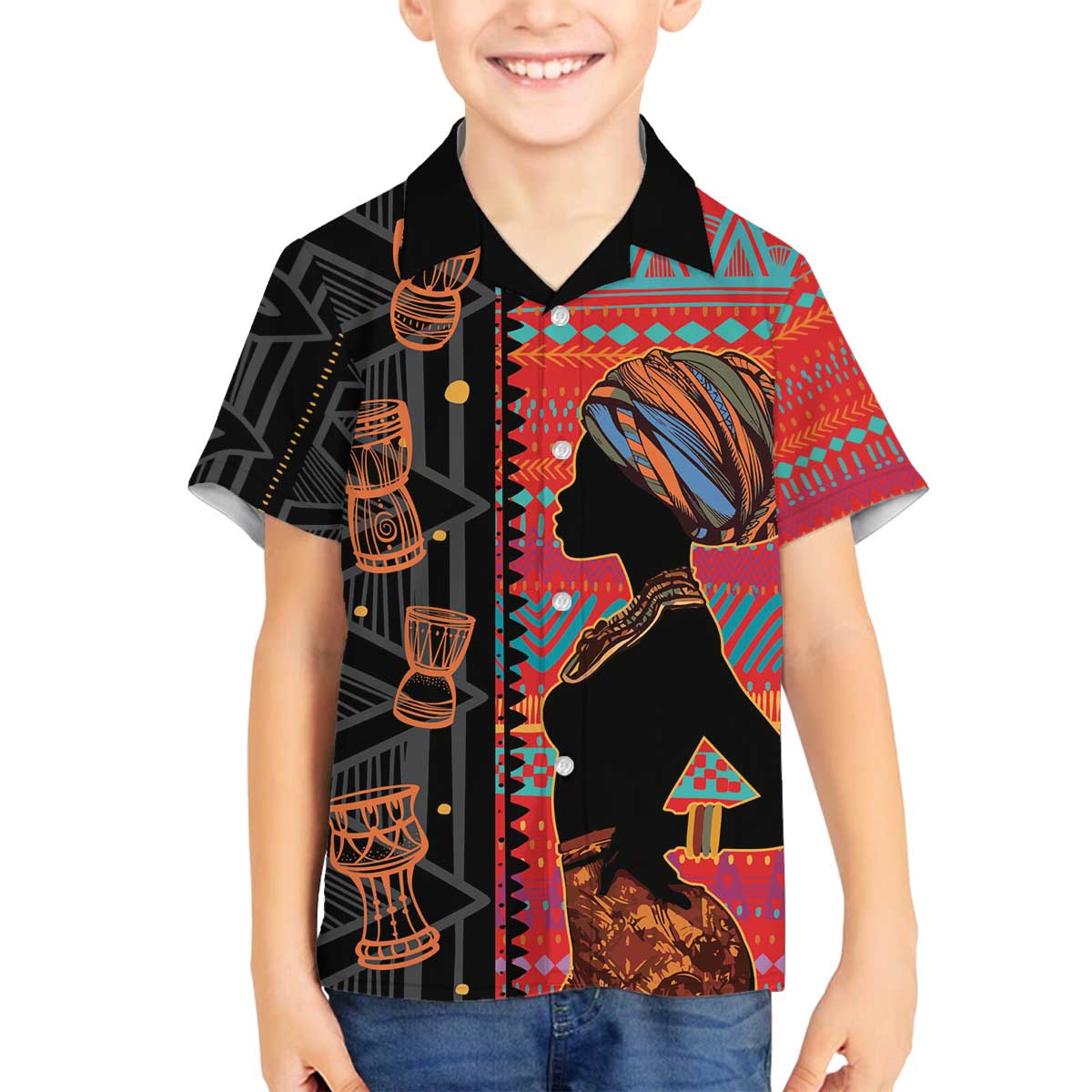 Happy International Women's Day Family Matching Off The Shoulder Long Sleeve Dress and Hawaiian Shirt African Women With Ethnic Pattern