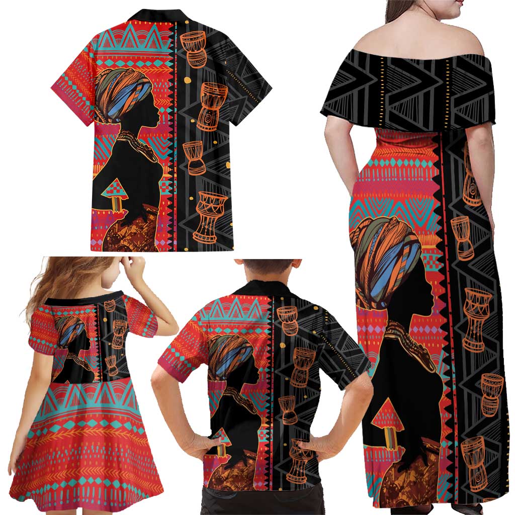 Happy International Women's Day Family Matching Off Shoulder Maxi Dress and Hawaiian Shirt African Women With Ethnic Pattern