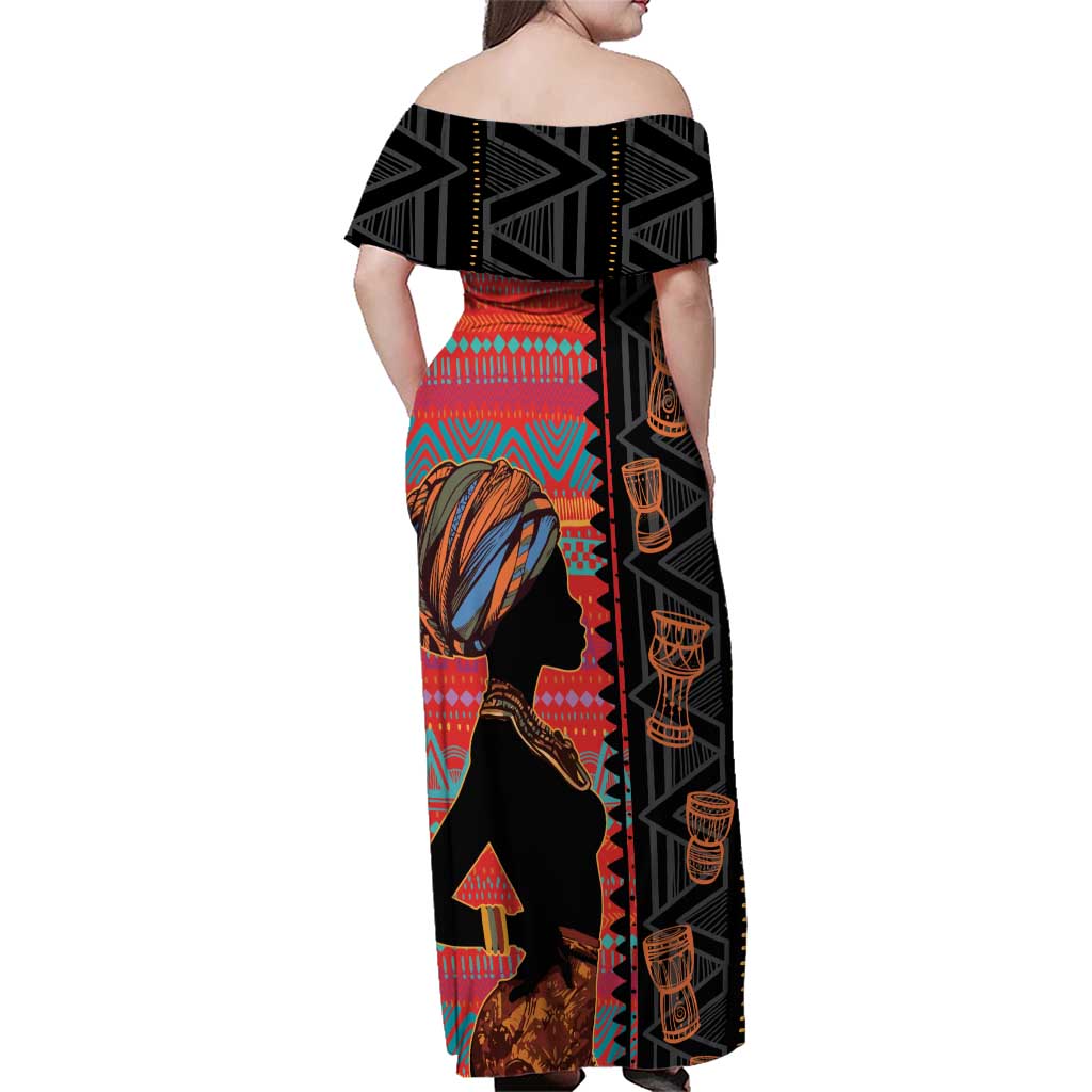 Happy International Women's Day Family Matching Off Shoulder Maxi Dress and Hawaiian Shirt African Women With Ethnic Pattern
